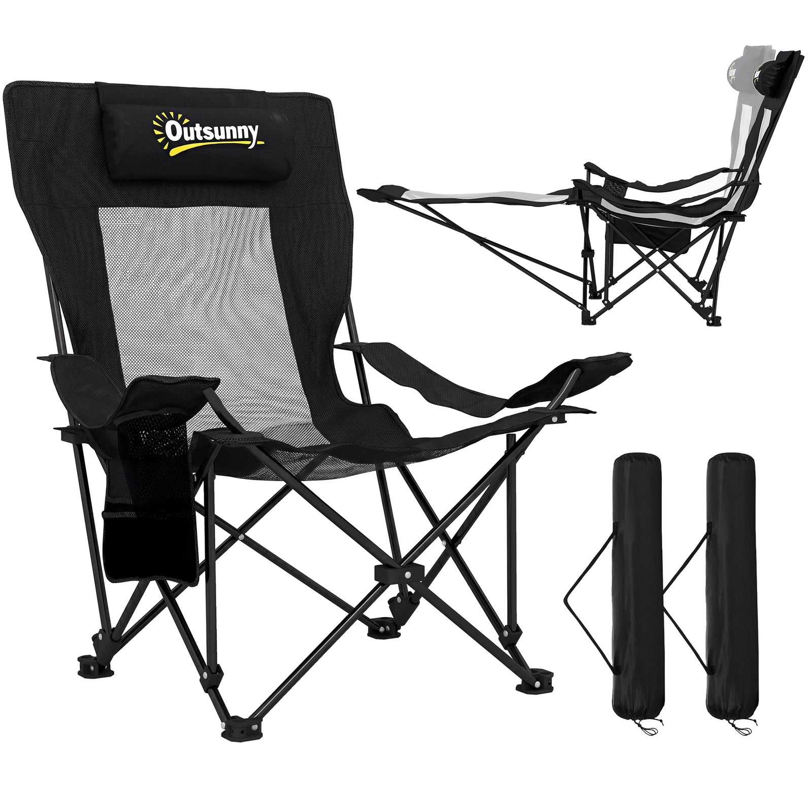 Camping Chair Reclining Folding Portable Black