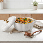 Enamelled Cast Iron Pumpkin Dutch Oven With Lid And Handles | White