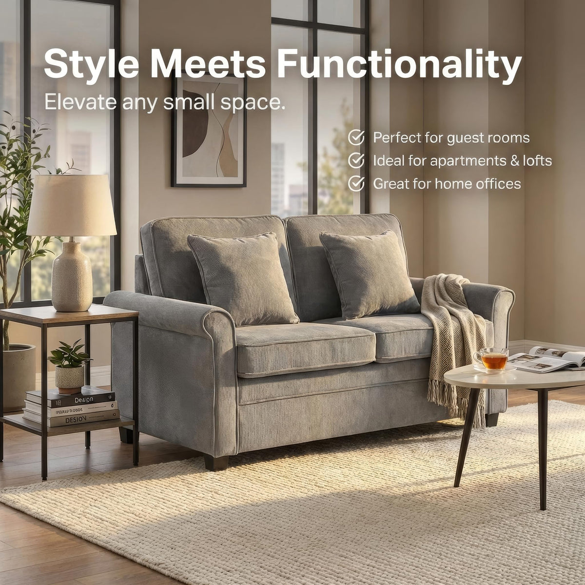 Ramy Corduroy Sofa Bed 2 Seater | Grey