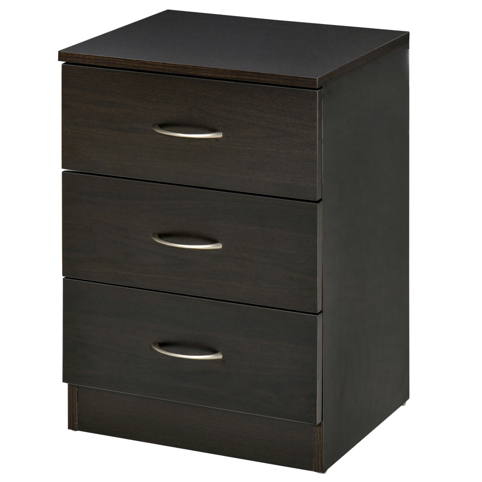 Modern 3 Drawers Side Table, Bedside Table With Wood Effect, Black