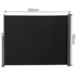 Retractable Side Awning 300cm Patio Privacy Screen Uv & Water Resistant Polyester Garden Balcony Wind Screen (160/180cm H) | Large | Black