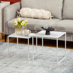 HOMCOM Nesting Coffee Table Set Of 2, Nest Of Tables With Steel Frame, White