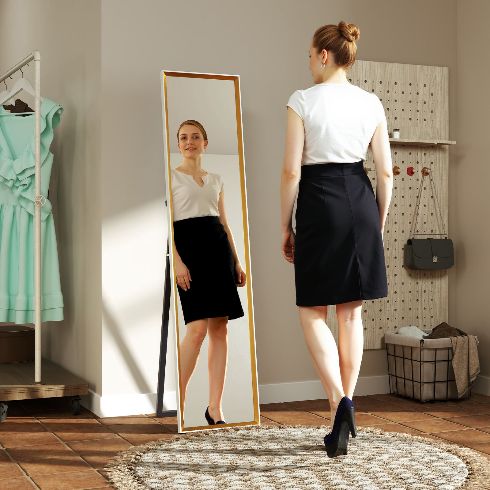 Full Length Mirror Wall Mount Leaning Standing Mirror | One Size | White