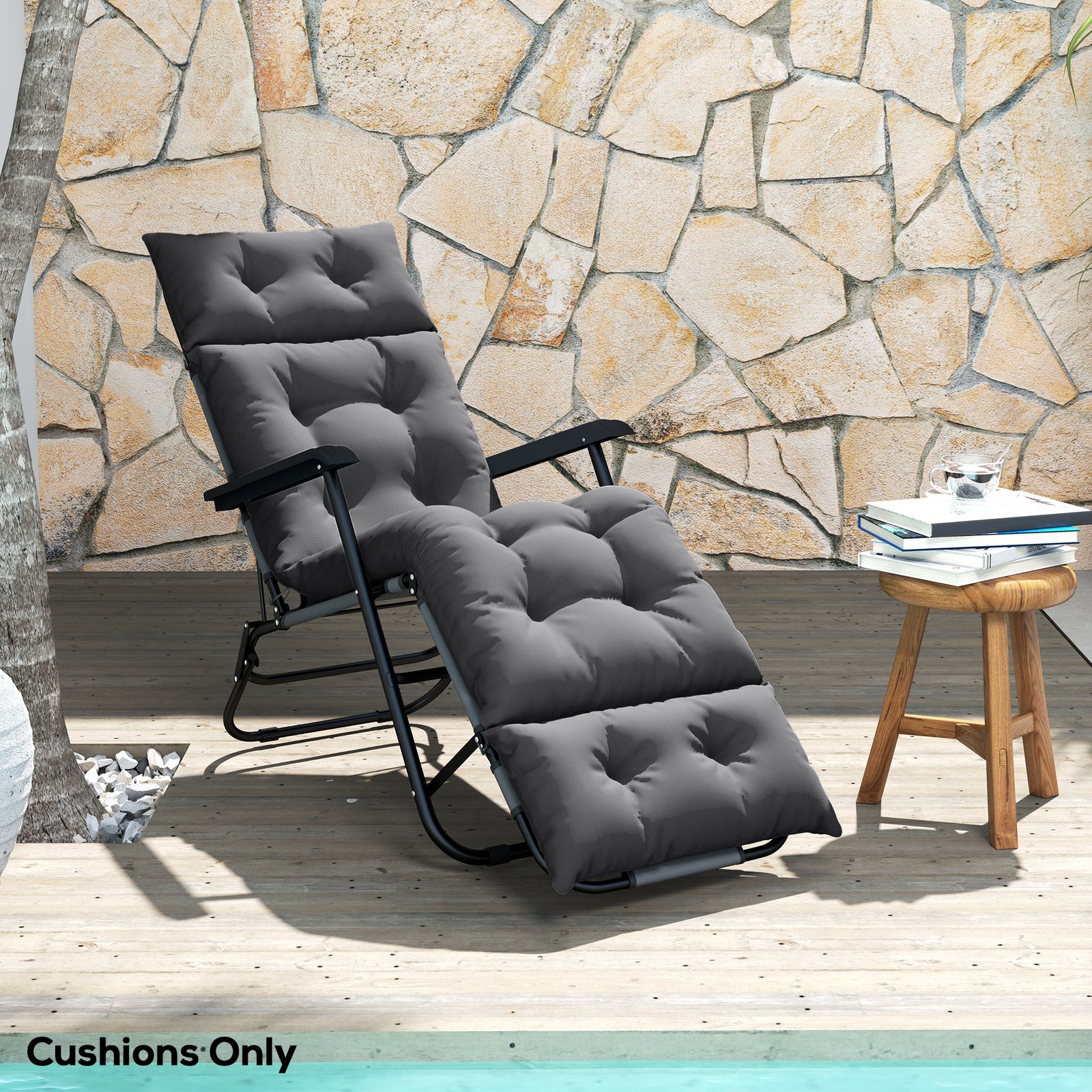 Sun Lounger Cushion Only, Garden Lounge Chair Cushion | Dark Gray