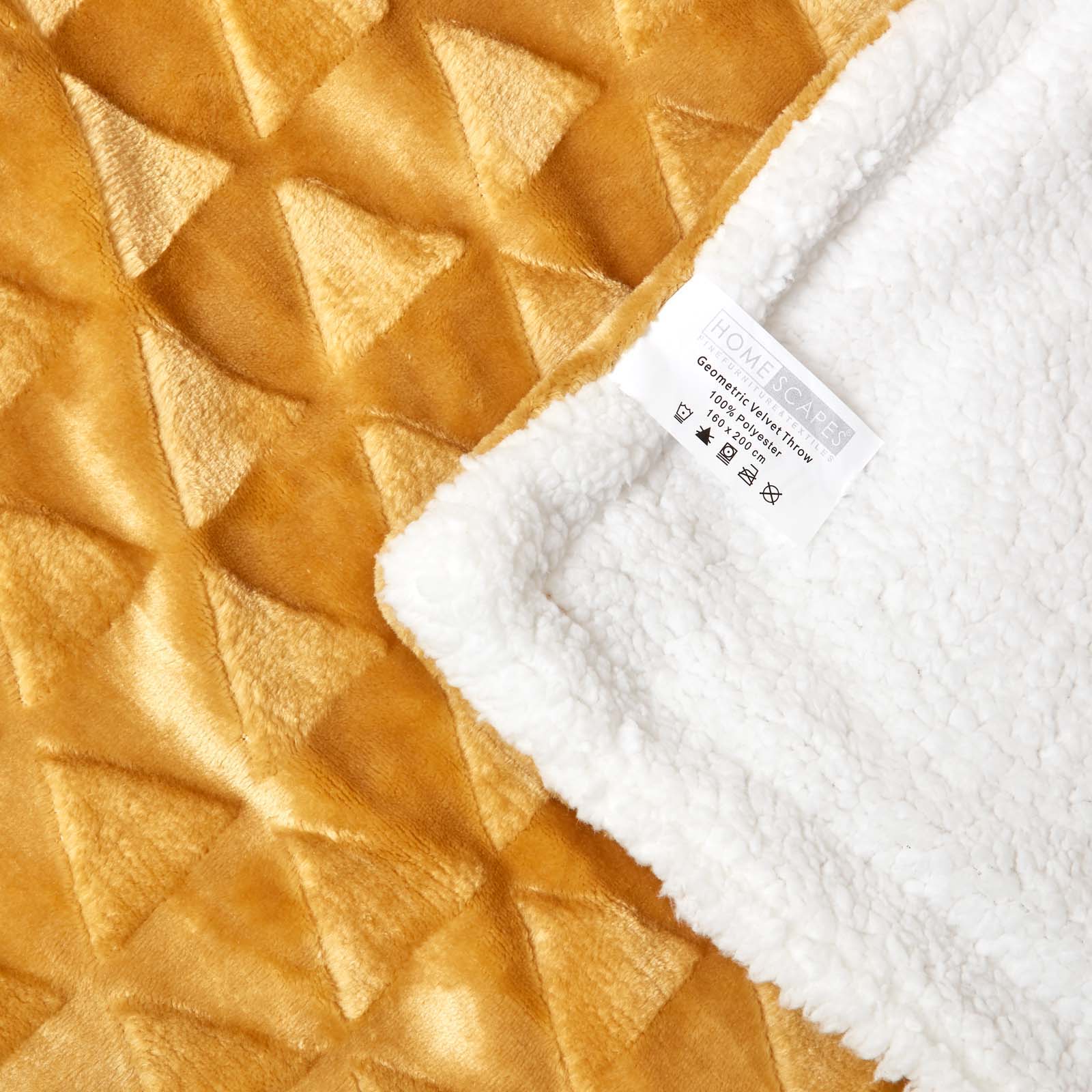 Geometric Triangle Velvet Throw | 200cm x 230cm | Mustard