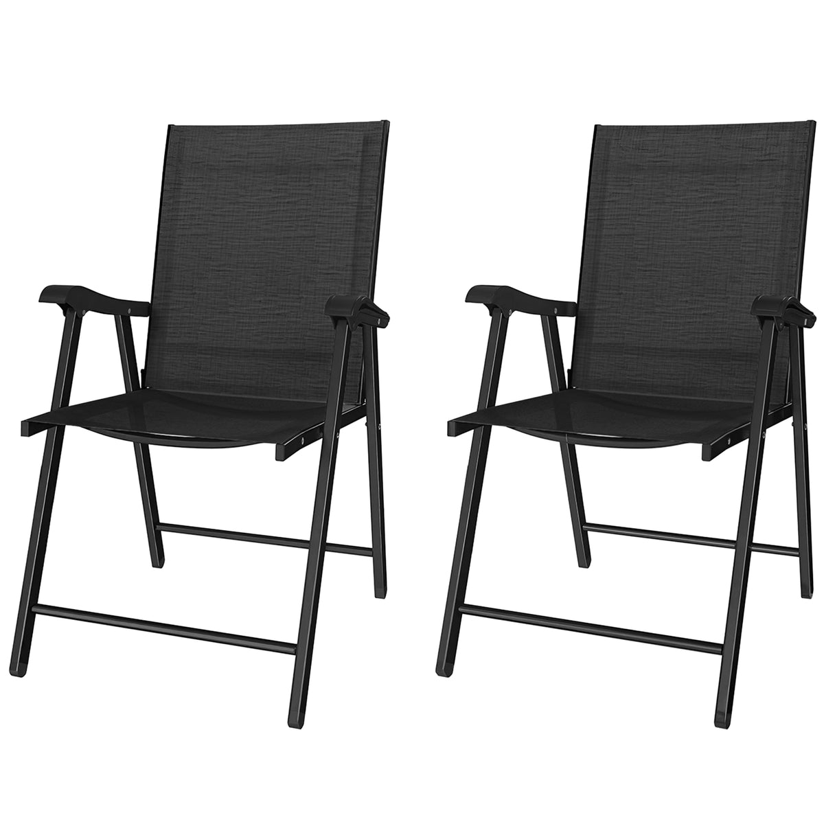 Folding Garden Chairs Set With High Back, Armrests | Set of 2 | Black