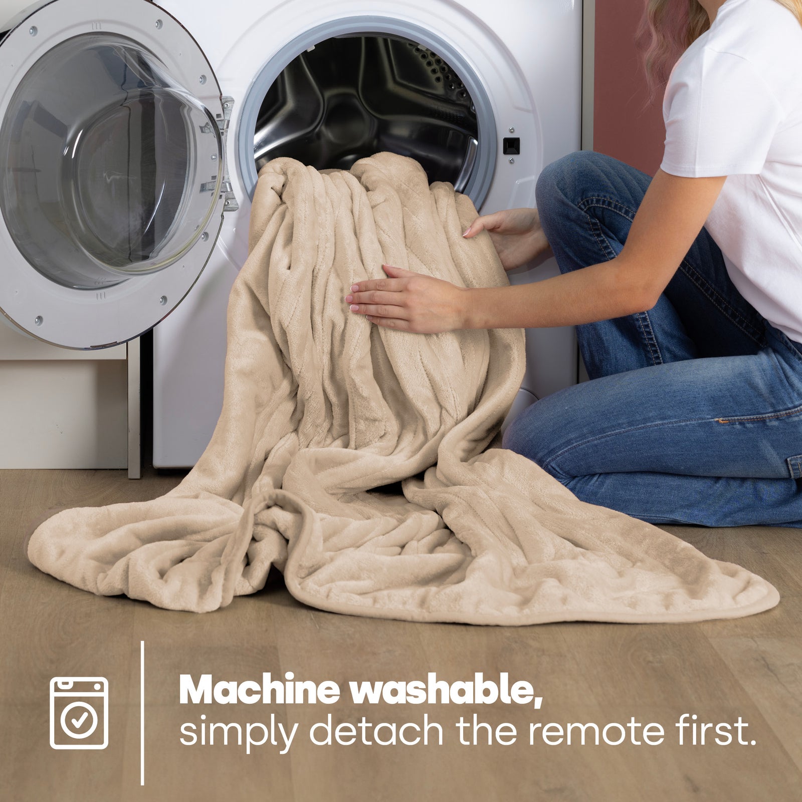 Heated Throw Electric Blanket With Washable Fleece Cover Cream