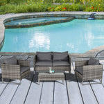 4 Pcs Pe Rattan Wicker Outdoor Dining Set