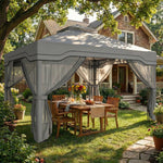 3 X 3.6 M Garden Gazebo With Shelves, Upf50+ Permanent Gazebo | Dark Grey