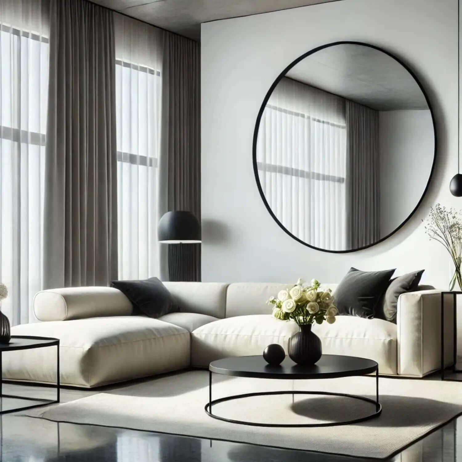 Rei - Round Metal Circle Mirror | 120cm x 120cm | Black