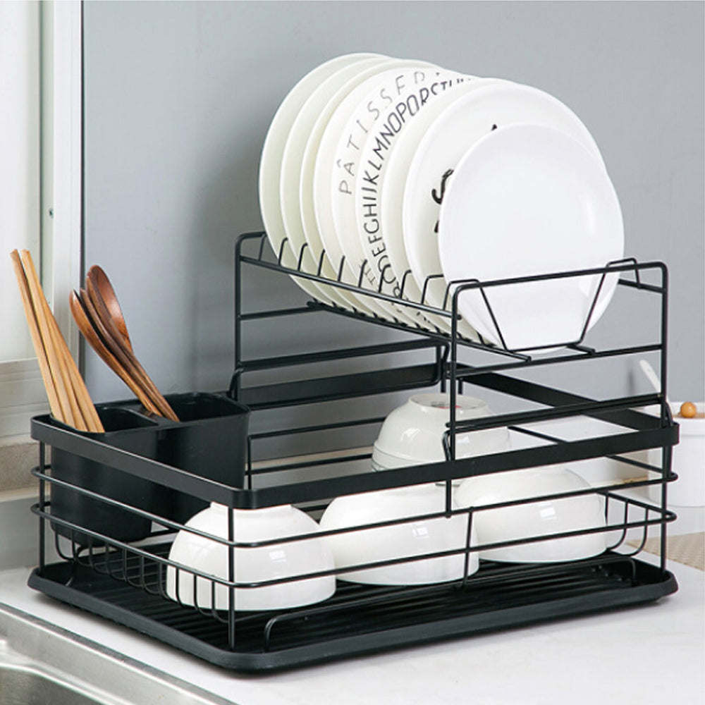 2-tier Metal Kitchen Dish Drainer Rack | Black