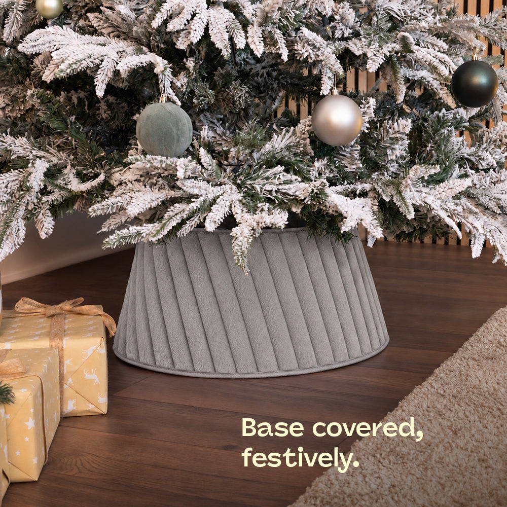 Round Faux Fur Christmas Tree Skirt With Velcro Closure | Grey