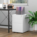3 Drawer Metal Filing Cabinet Lockable 5 Wheels | One Size | White