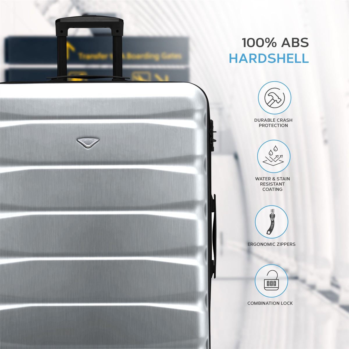 Set Of 3 Hard Shell Suitcase Cabin & Check In Cases With Tsa Lock - Overhead Cabin With Medium & Large Check-in Bag | Set of 3 | Steel