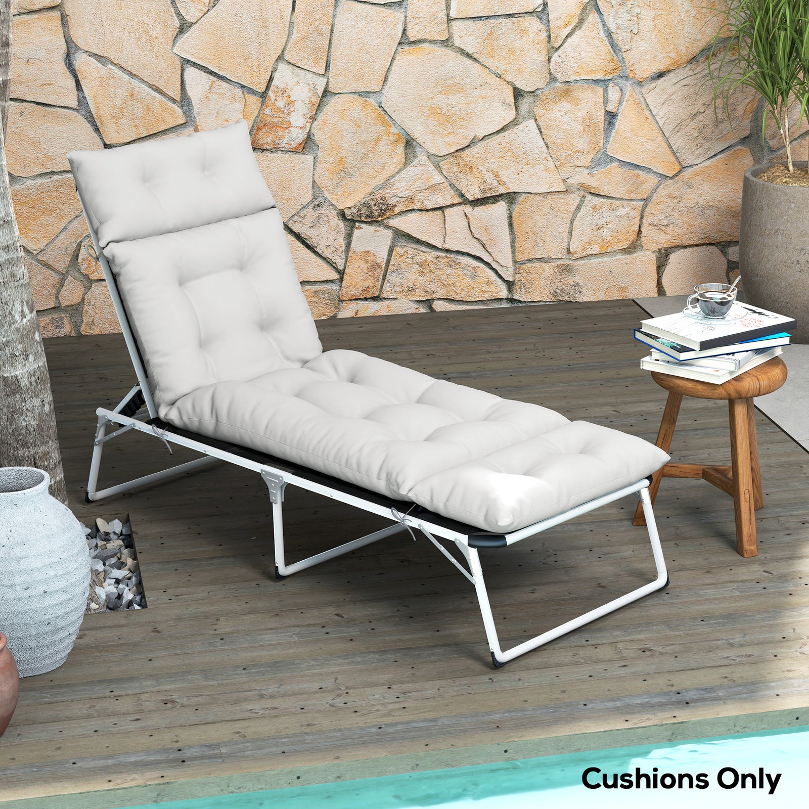 Sun Lounger Cushion Only, Garden Lounge Chair Cushion | Light Grey