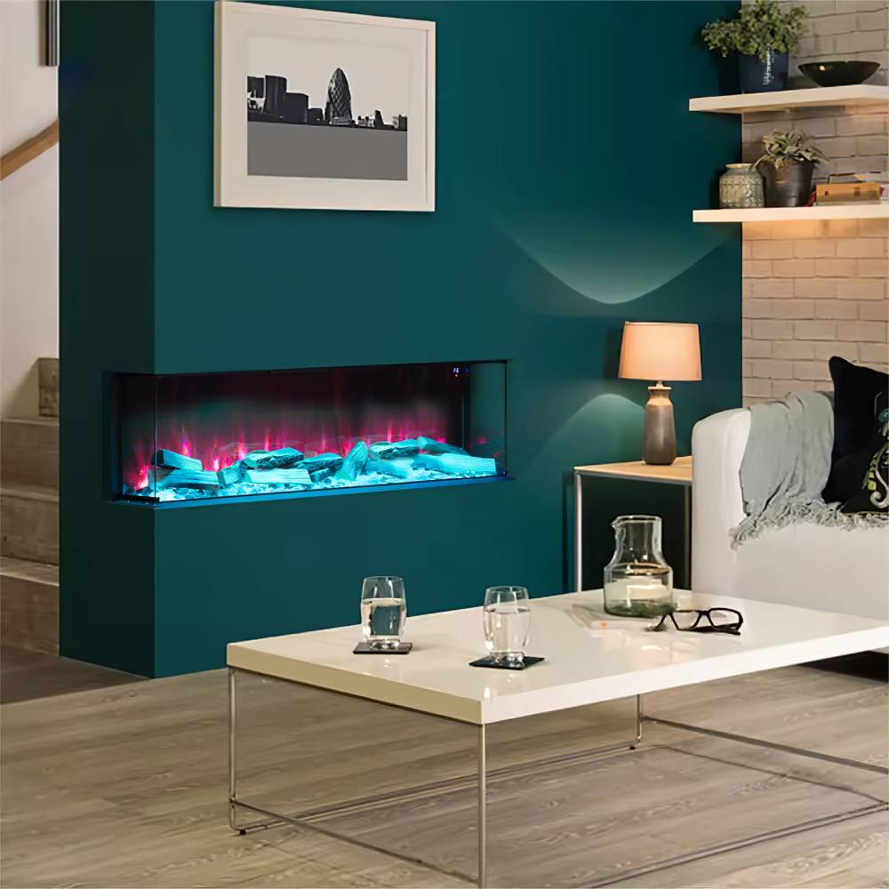50/60inch 3-sided Recessed Smart Electric Fireplace With Wifi App Control, 12 Flame Colours, Adjustable Flame Sound, 900w/1800w Heater，weekly Timer Function | Large