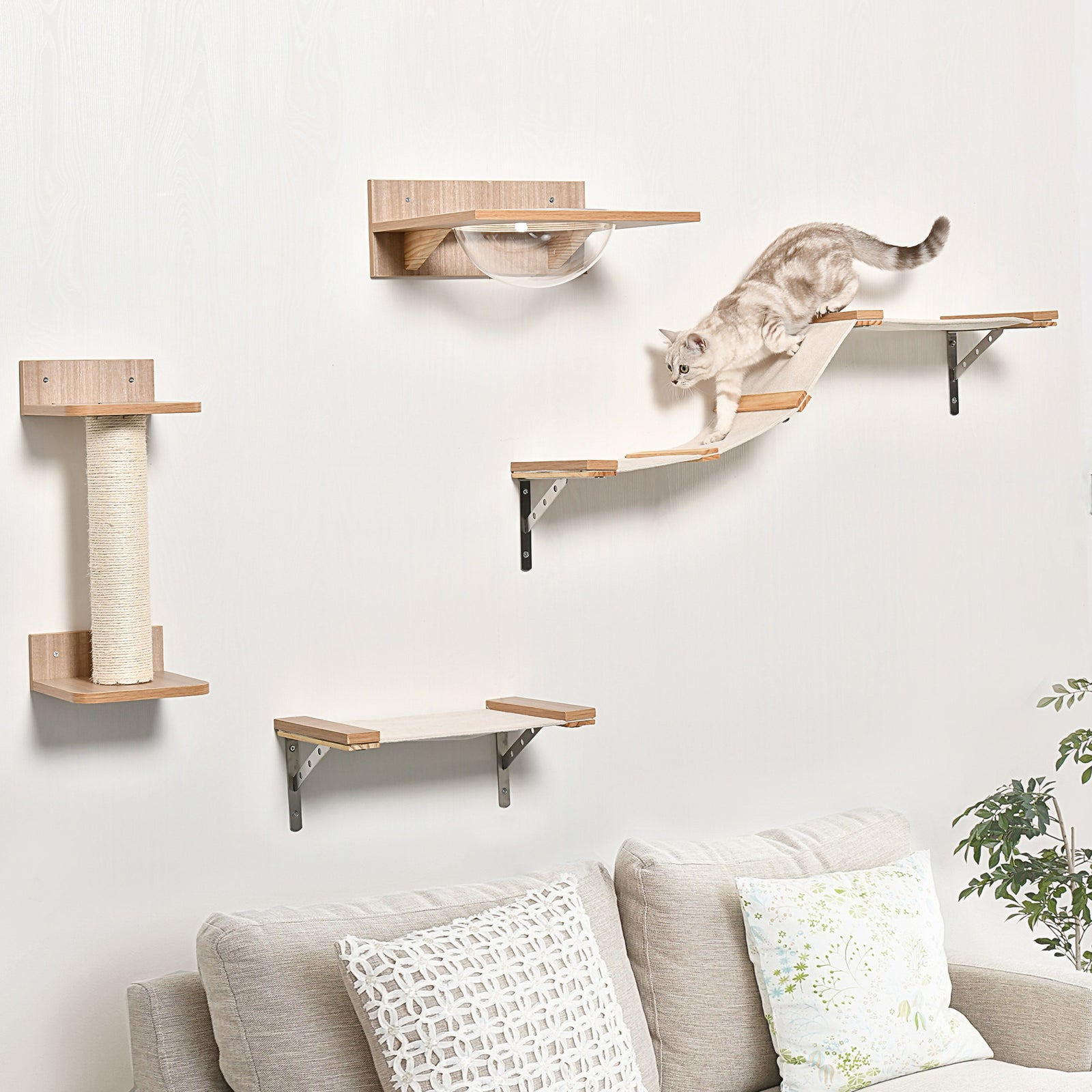 Cat Tree 4pcs Wall-mounted Shelf Set Climbing Frame Activity Center