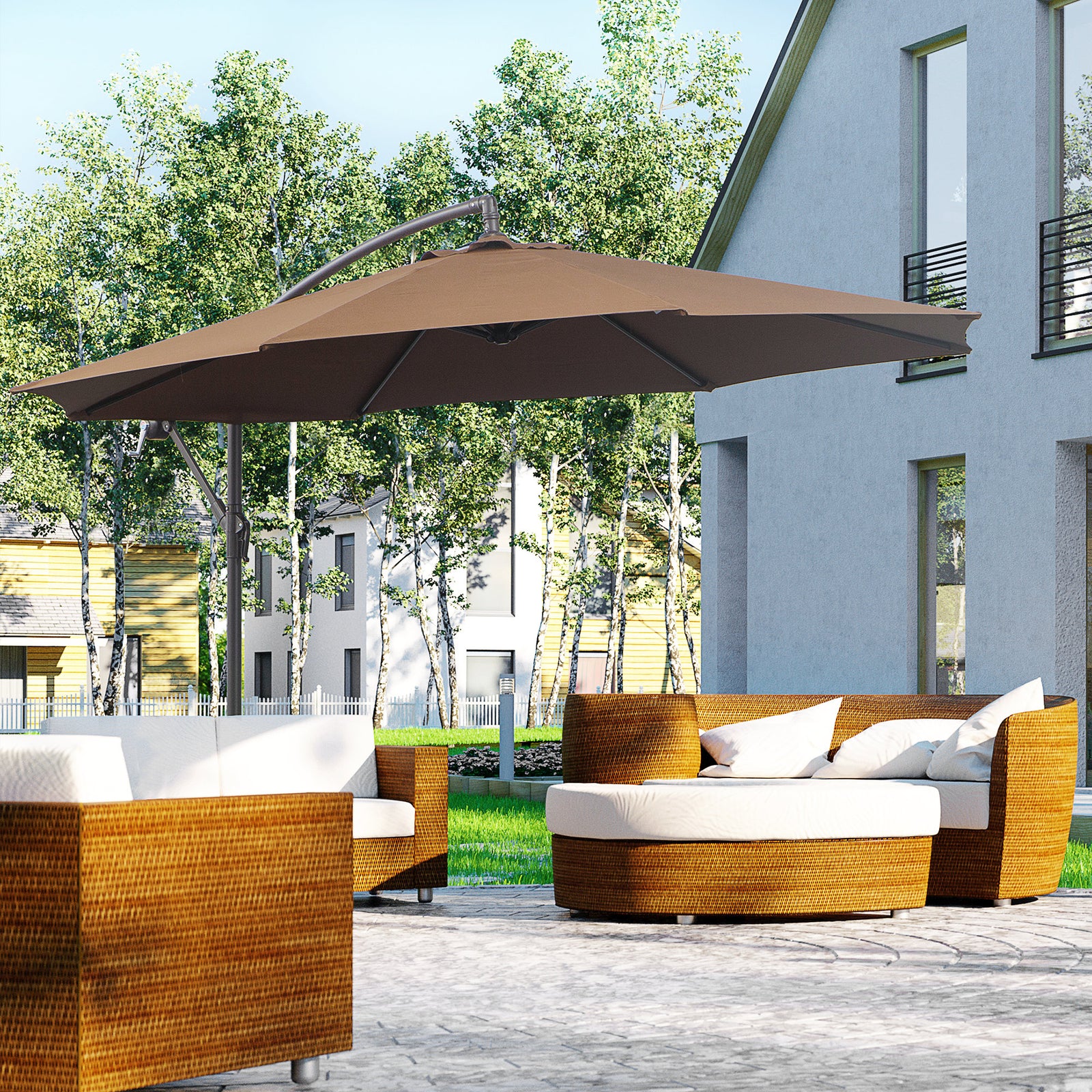 3m Garden Parasol W/ Crank & Base | Brown