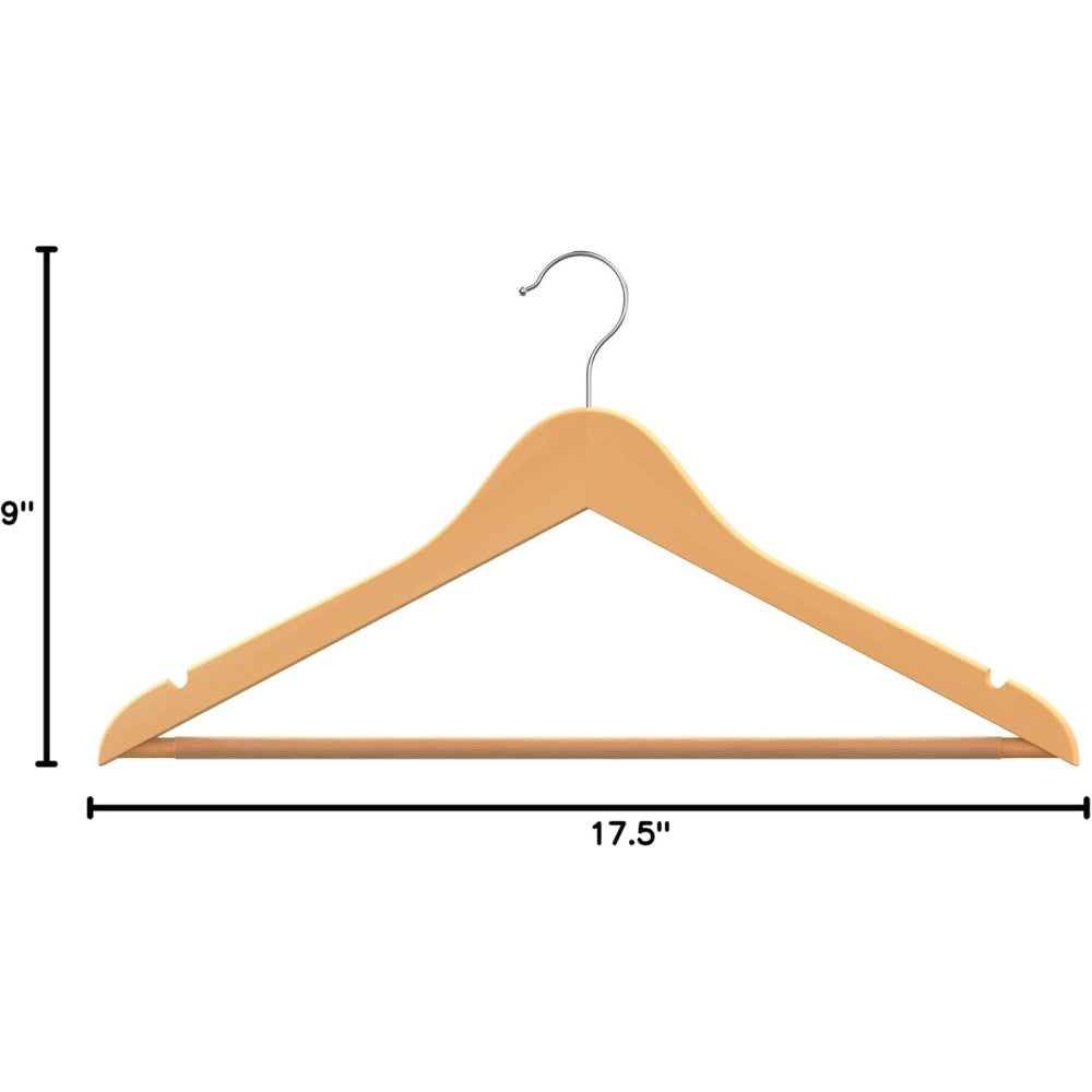 20 Pack Wooden Clothes Hangers With Non Slip Bar | Natural