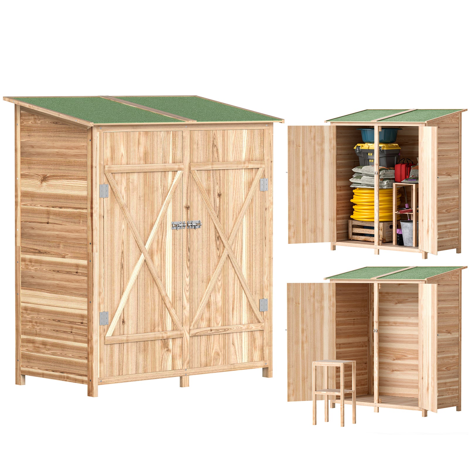 Garden Storage Shed Tool Organizer W/ Table, 140x75x157cm