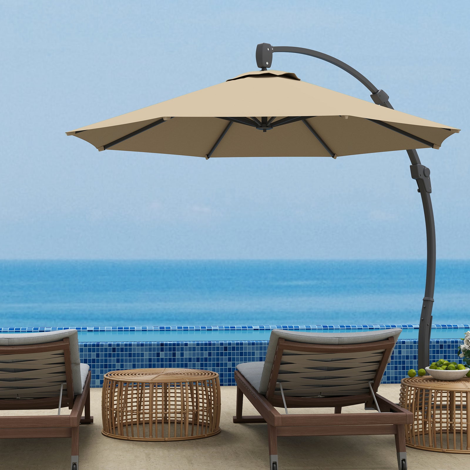 3(m) Garden Cantilever Parasol With Crank Aluminium Frame | Khaki