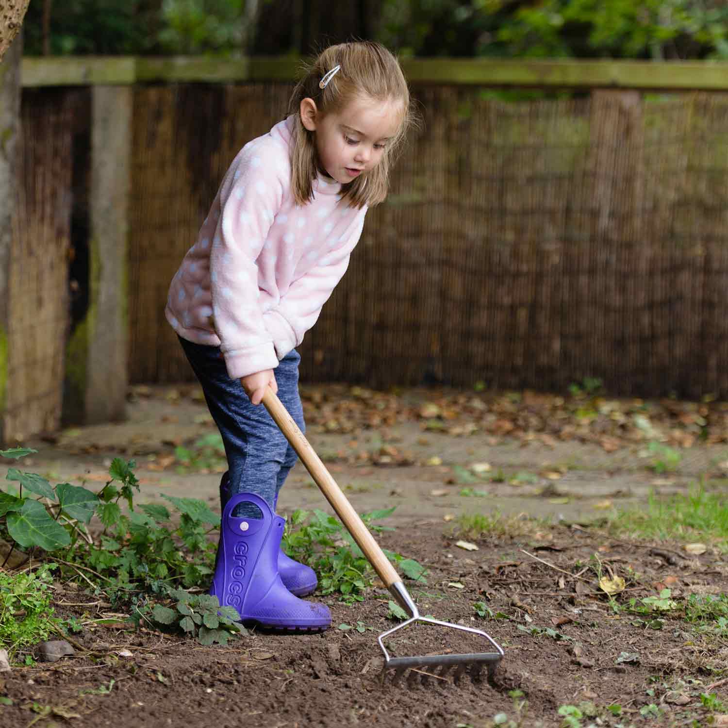 Kids Garden Rake, Stainless Steel Tines And Ash Handle