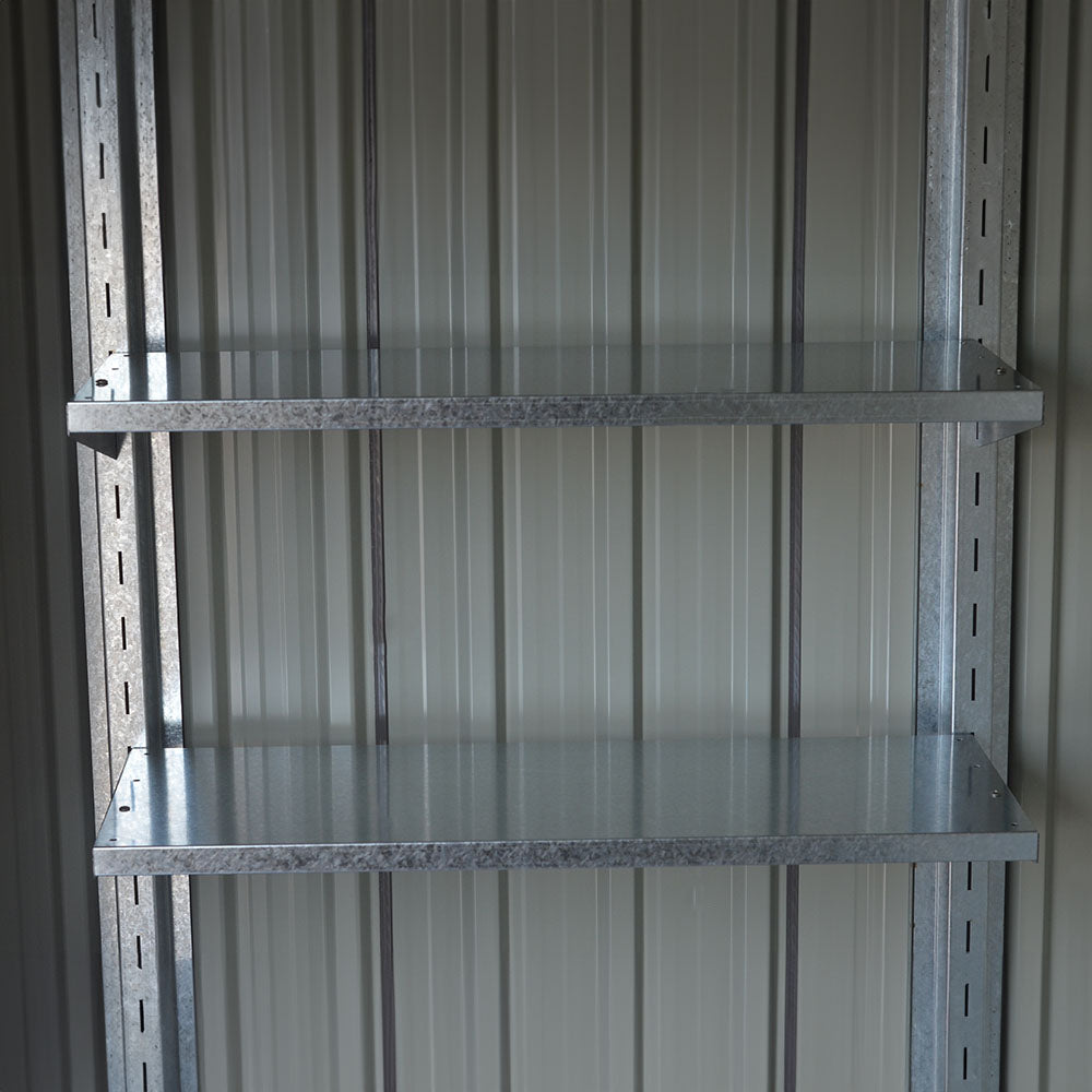 4 x 8 ft Outdoor Metal Storage Shed with Extended Roof, Sliding Doors, including Shelves &  Hooks, Garden Tool Shed