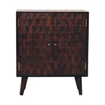 Solid Wood Mini Pineapple Carved Light Walnut Cabinet, Brown, 2 Doors