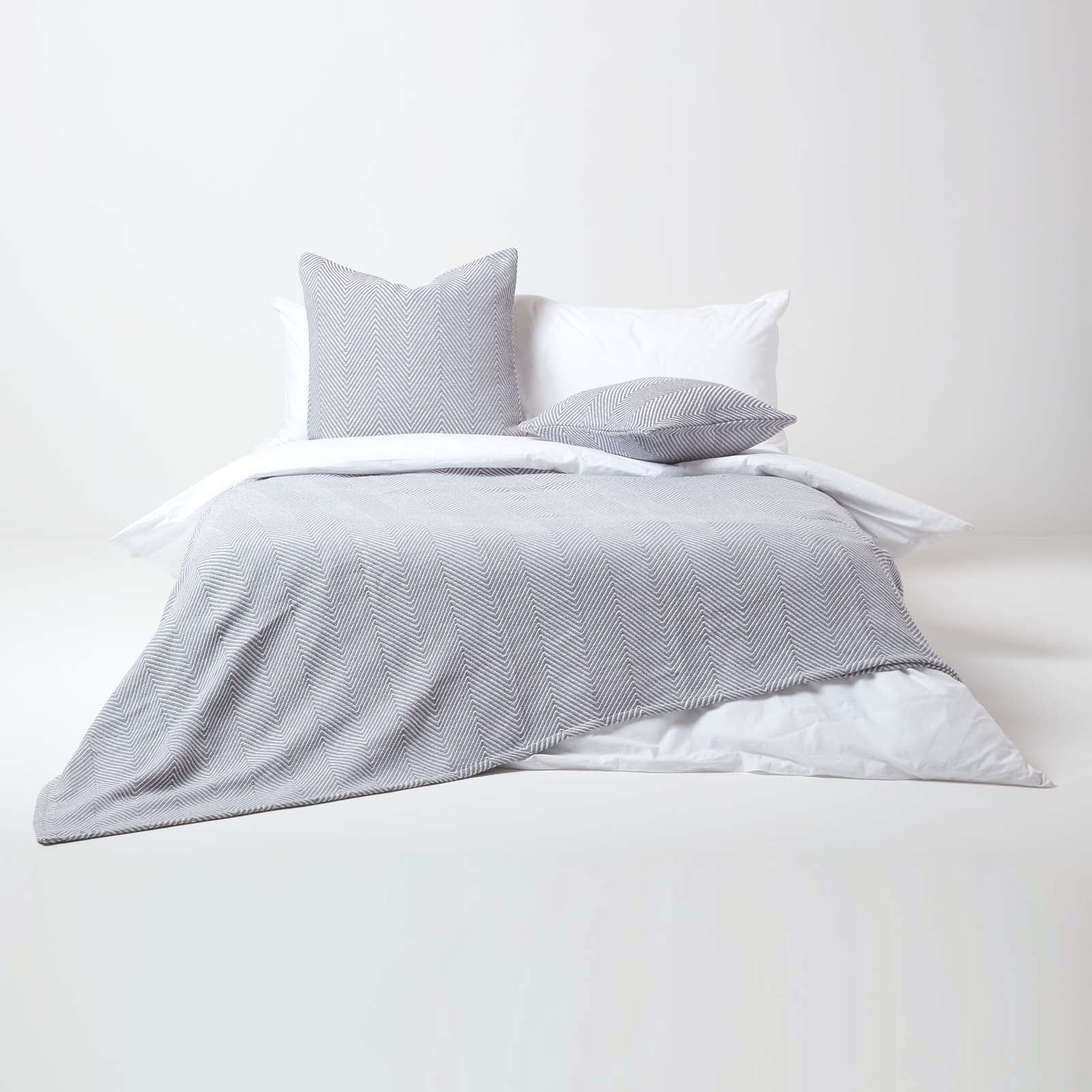 Cotton Halden Chevron Grey Throw | 150cm x 200cm | Grey