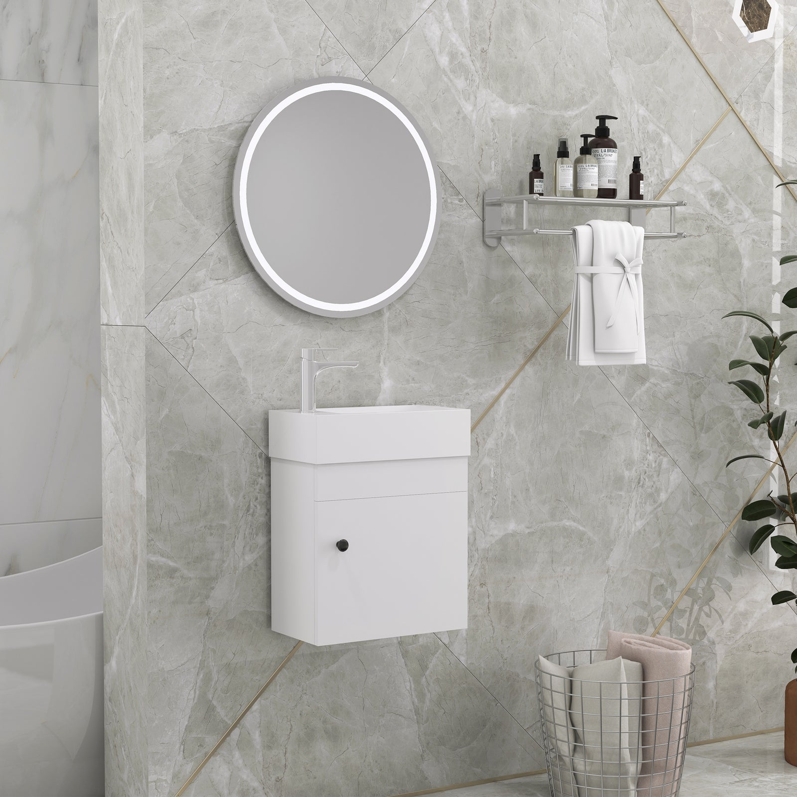 Bathroom Vanity Unit With Basin, Wall Mounted Wash Stand | One Size | White