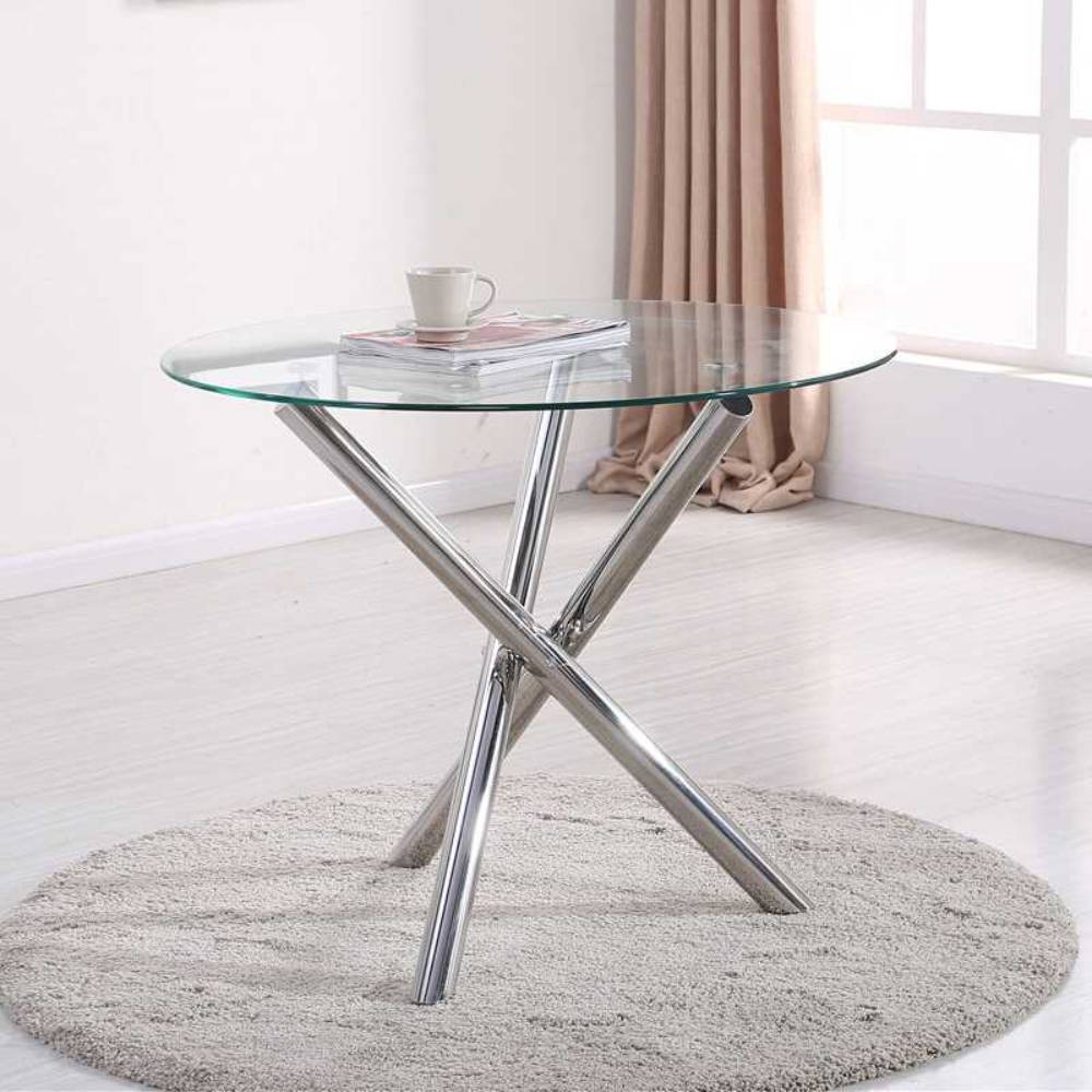 88cm Dia X 75cm H Tempered Glass Crossover Round Dining Table | Large