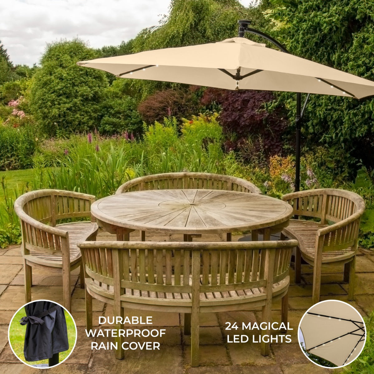 3m Led Cantilever Parasol | Beige
