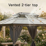 3 x 3.6m Hardtop Patio Gazebo with Curtains, Double-Tier Roof, Steel & Aluminium Frame, Outdoor Garden Sun Shelter Canopy, 2.7m High
