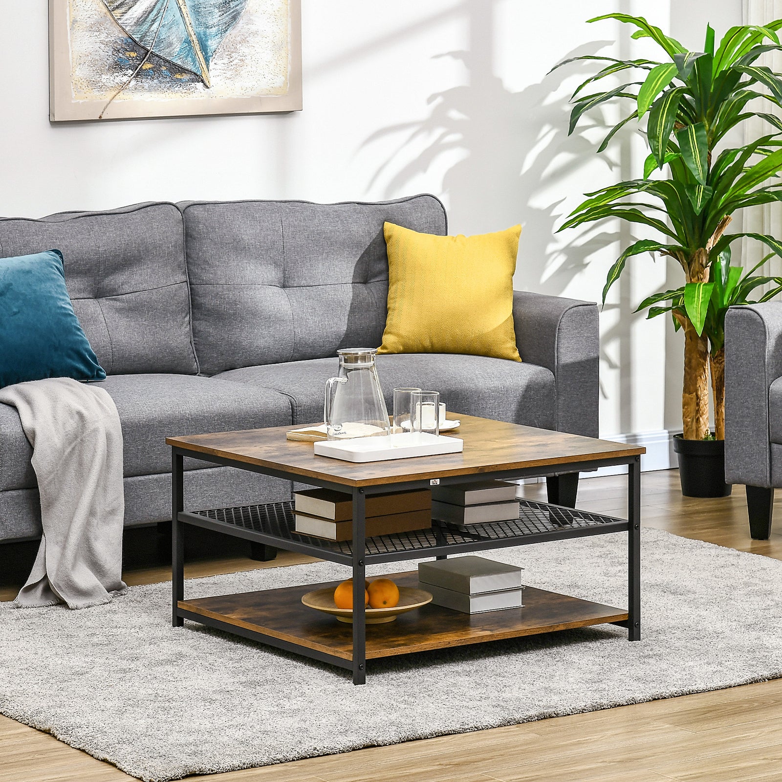 Industrial Coffee Table With 3-tier Storage