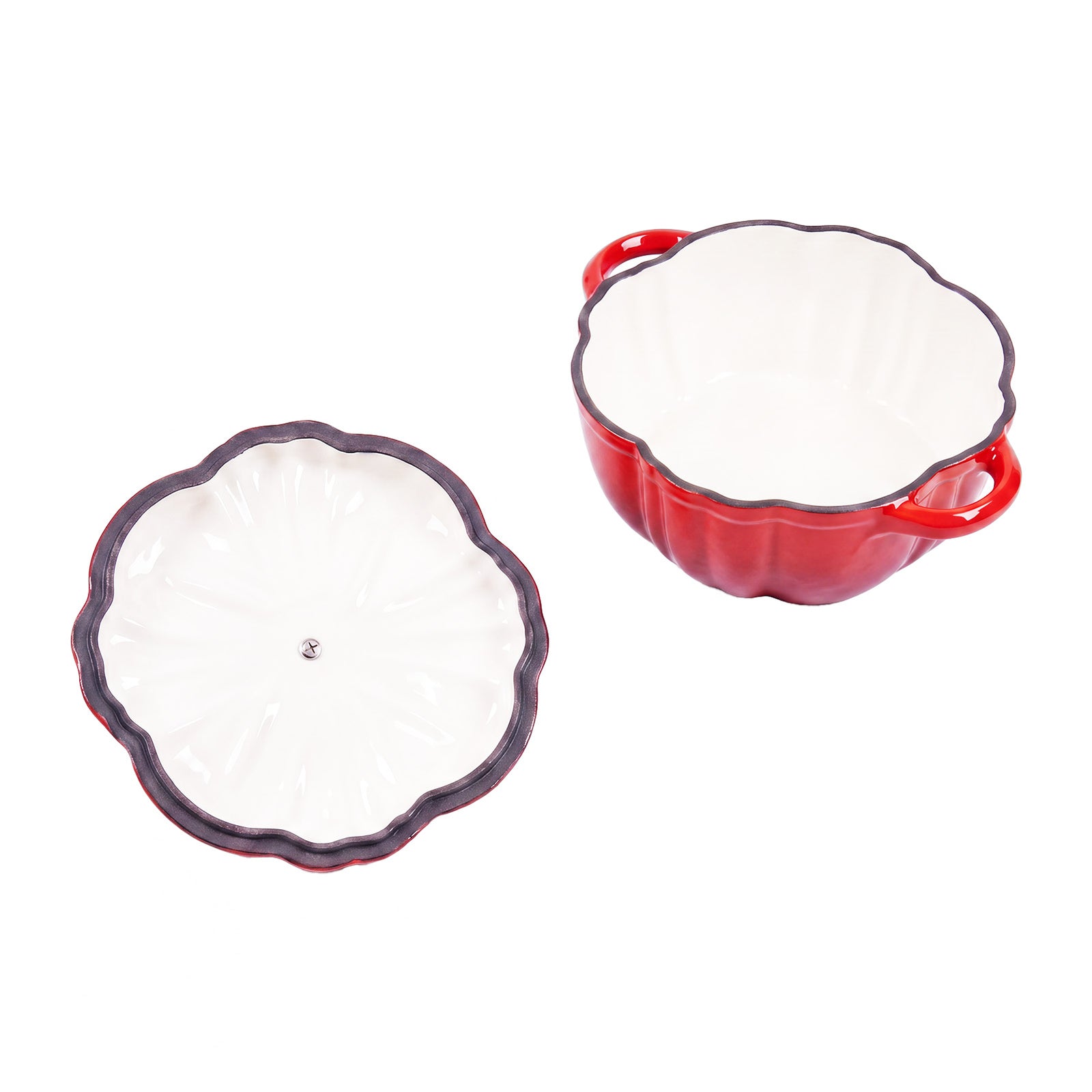 Enamelled Cast Iron Pumpkin Dutch Oven With Lid And Handles | Red