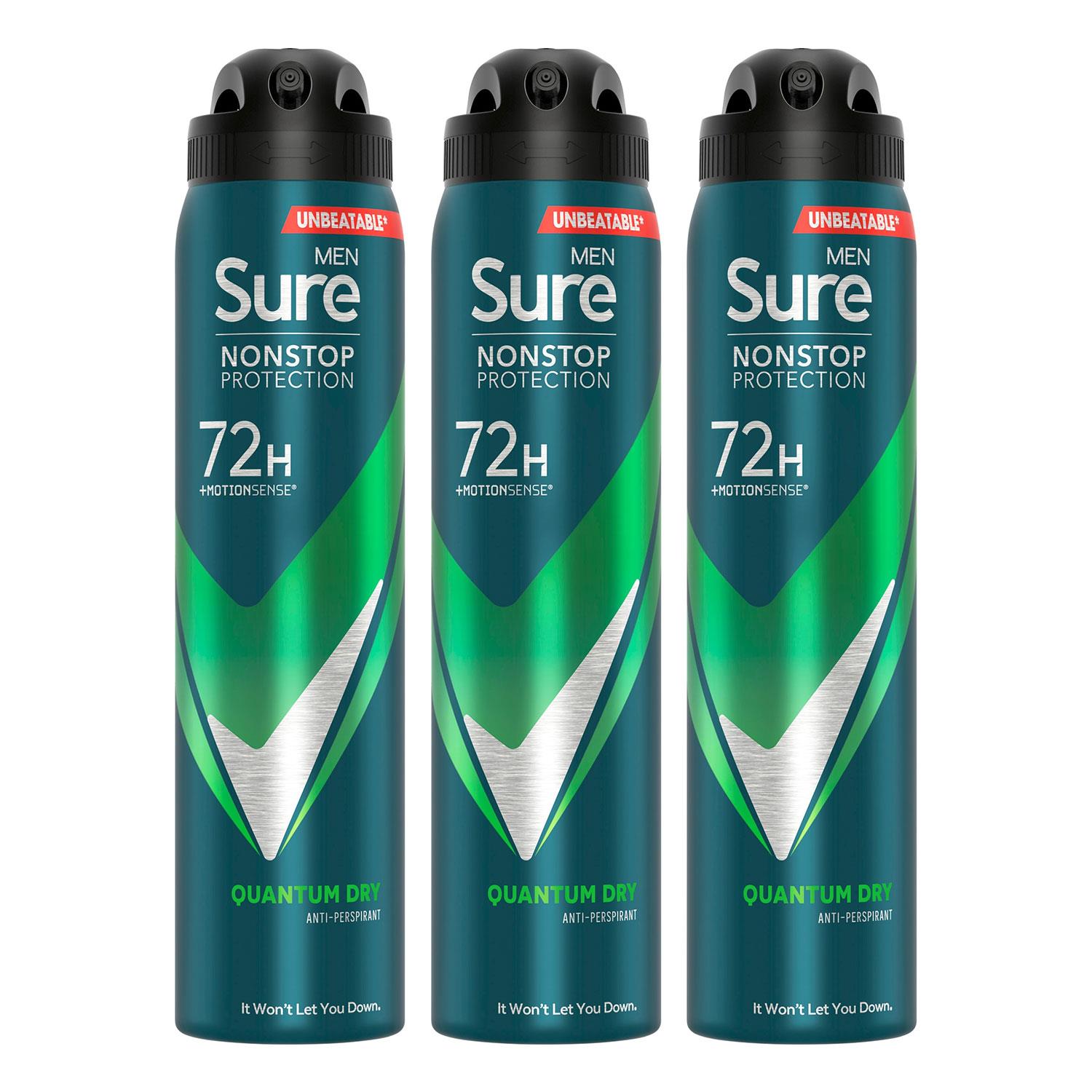 Men Anti-perspirant 72h Nonstop Protection Quantum Dry Deodorant, 250ml, 3pk | 3
