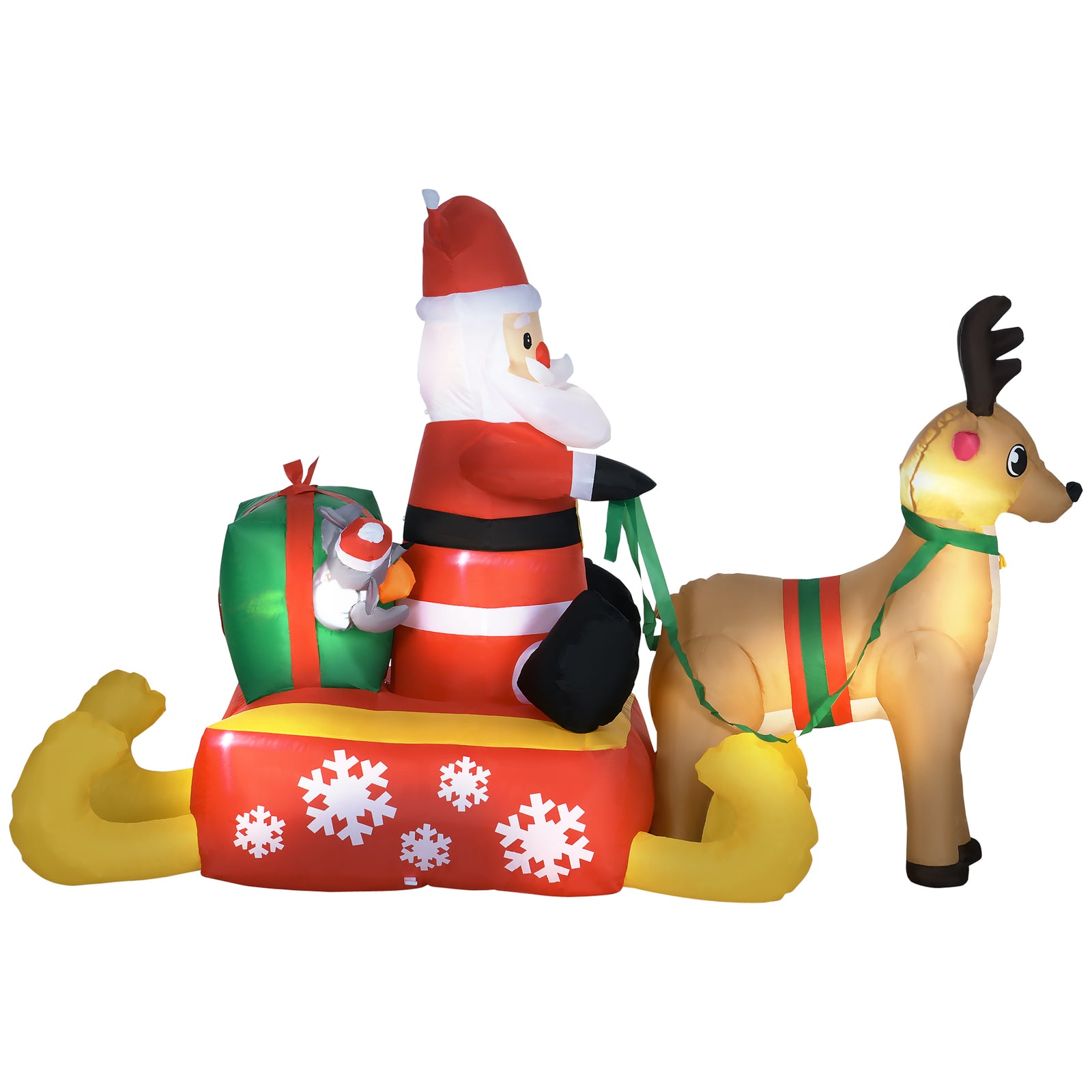 4ft Inflatable Santa Claus With Sled And Reindeer Xmas Led