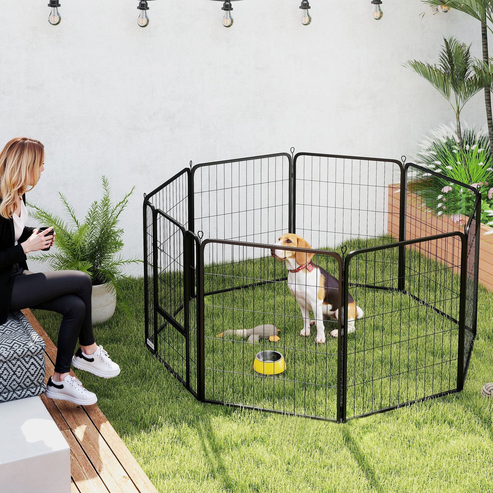 8 Panels Dog Playpen, Foldable Dog Pen Indoor Outdoor With Door | 80cm | Black