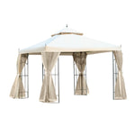 3 X 3(m) Garden Gazebo Double Top Gazebo Canopy W/ Curtains | Cream