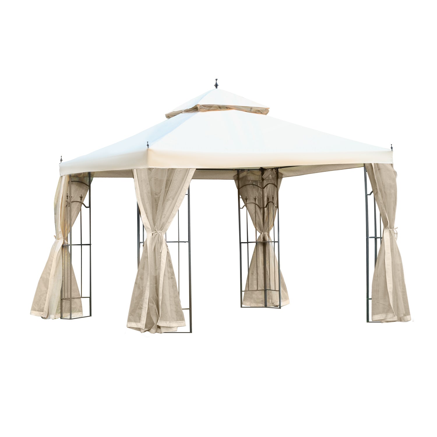 3 X 3(m) Garden Gazebo Double Top Gazebo Canopy W/ Curtains | Cream