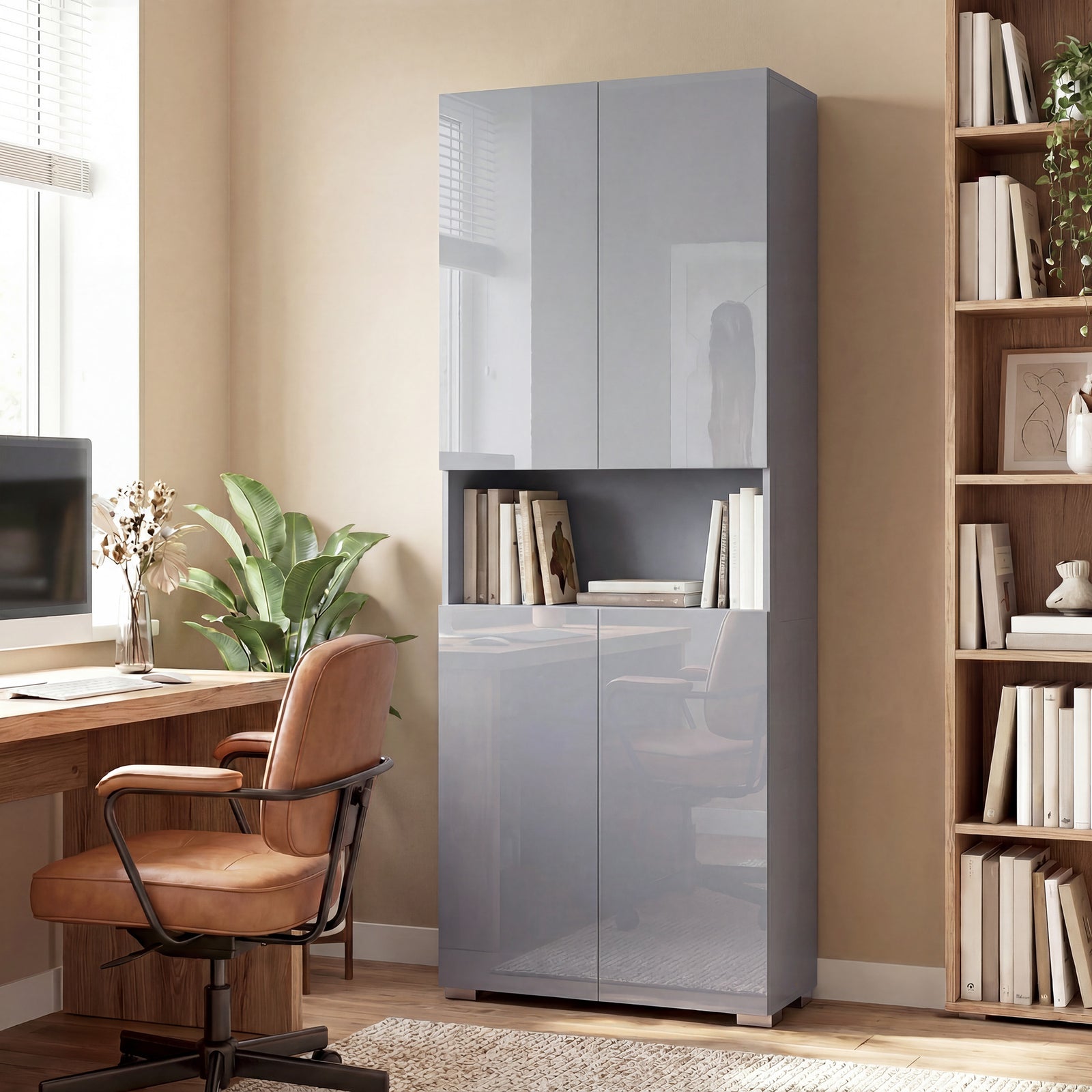 180cm Tall Kitchen Cupboard, Pantry Storage Cabinet, High Gloss | Grey