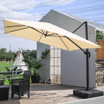 Large Square Patio Parasol With Durable Polyester Canopy, Pa Waterproof Coating, Adjustable Height, 360° Foot Pedal Rotation With Cross Base & Fillable Base | One Size | Beige