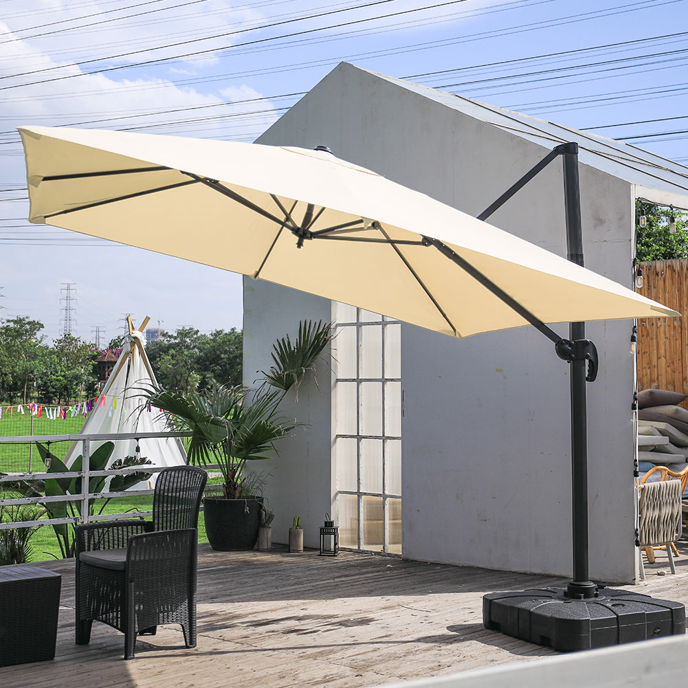 Large Square Patio Parasol With Durable Polyester Canopy, Pa Waterproof Coating, Adjustable Height, 360° Foot Pedal Rotation With Cross Base & Fillable Base | One Size | Beige
