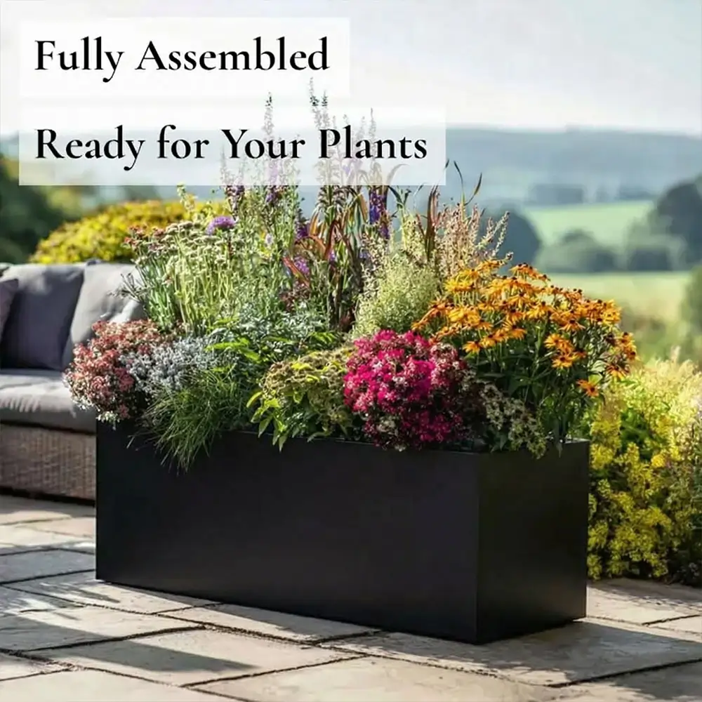 Zinc Galvanised Trough Planter | 70cm x 24cm x 24cm | Matte Black