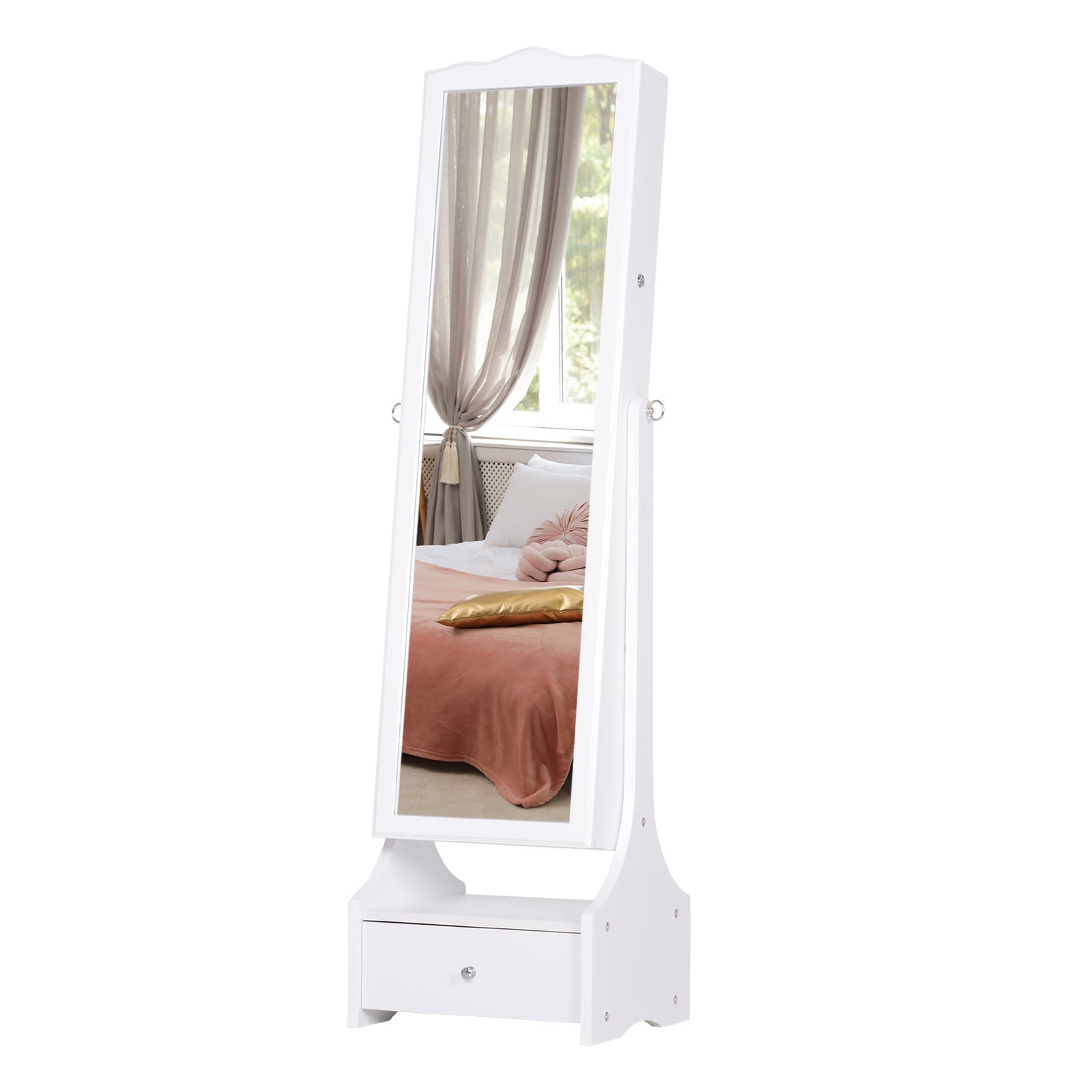 Mirrored Jewelry Cabinet Armoire Floor Standing W/ Lock