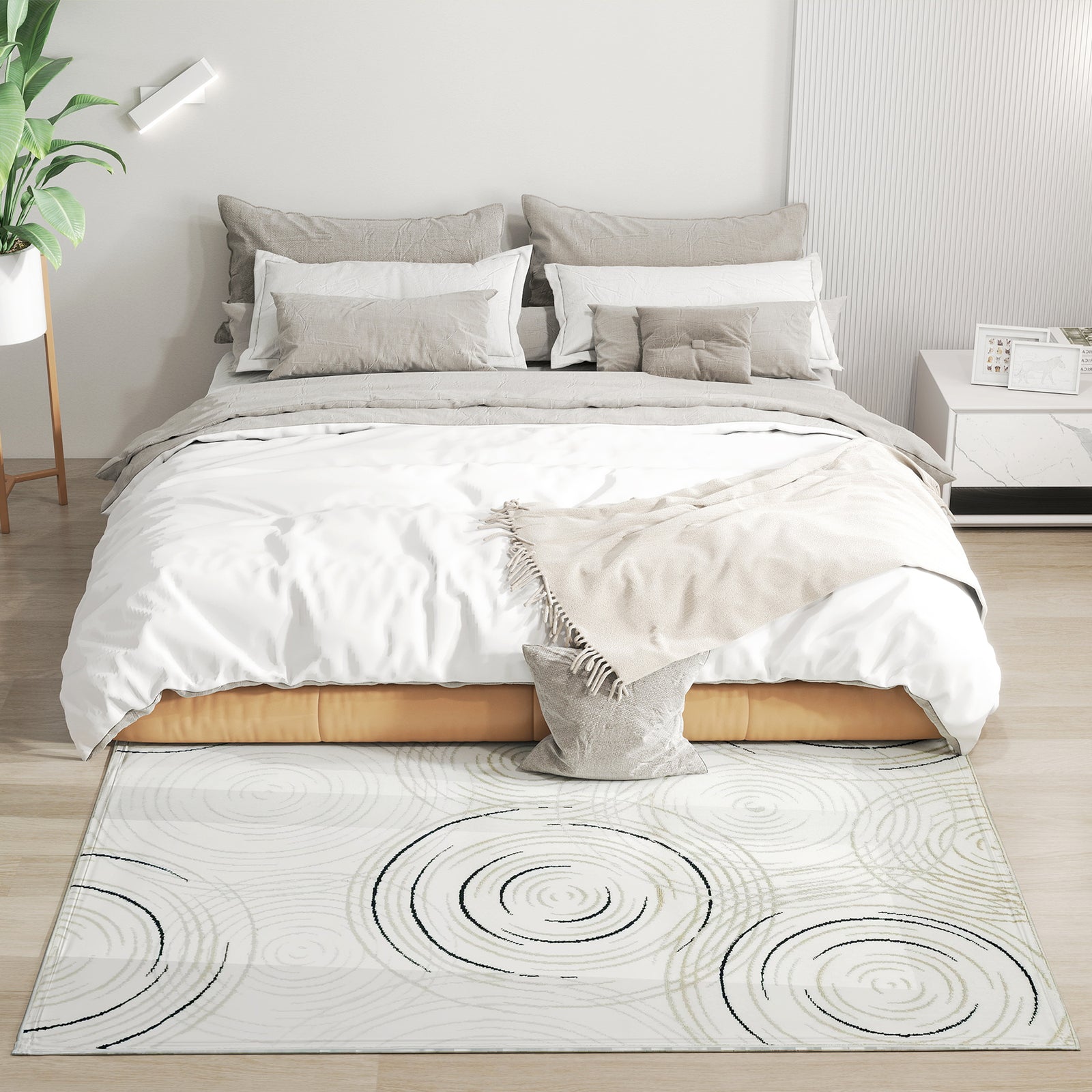 Swirl Pattern Washable Area Rug, Allergy-friendly Floor Carpet | M | Cream
