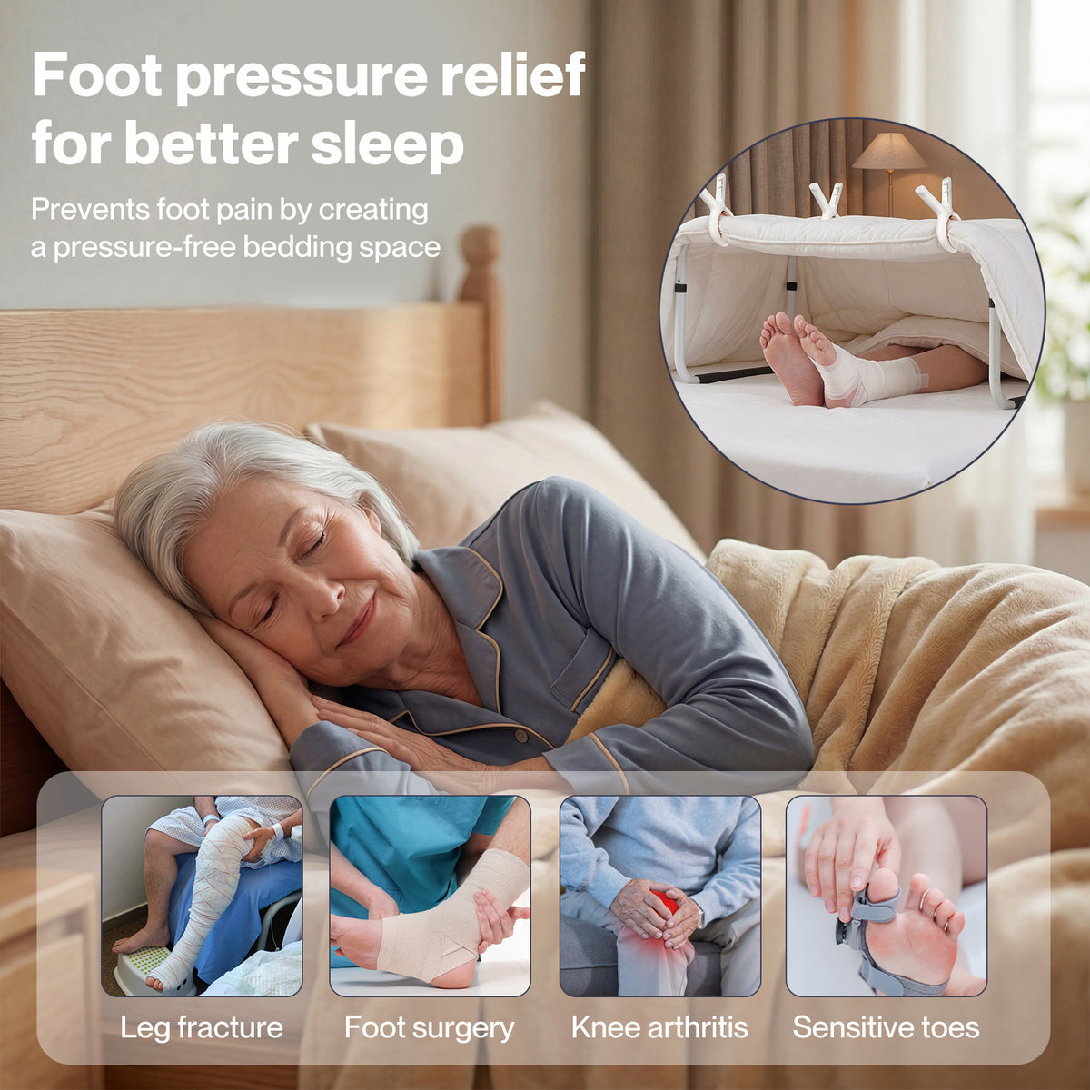 Blanket Lifter For Feet Foot Tent Blanket Support Holder Bar Adjustable | Black & White