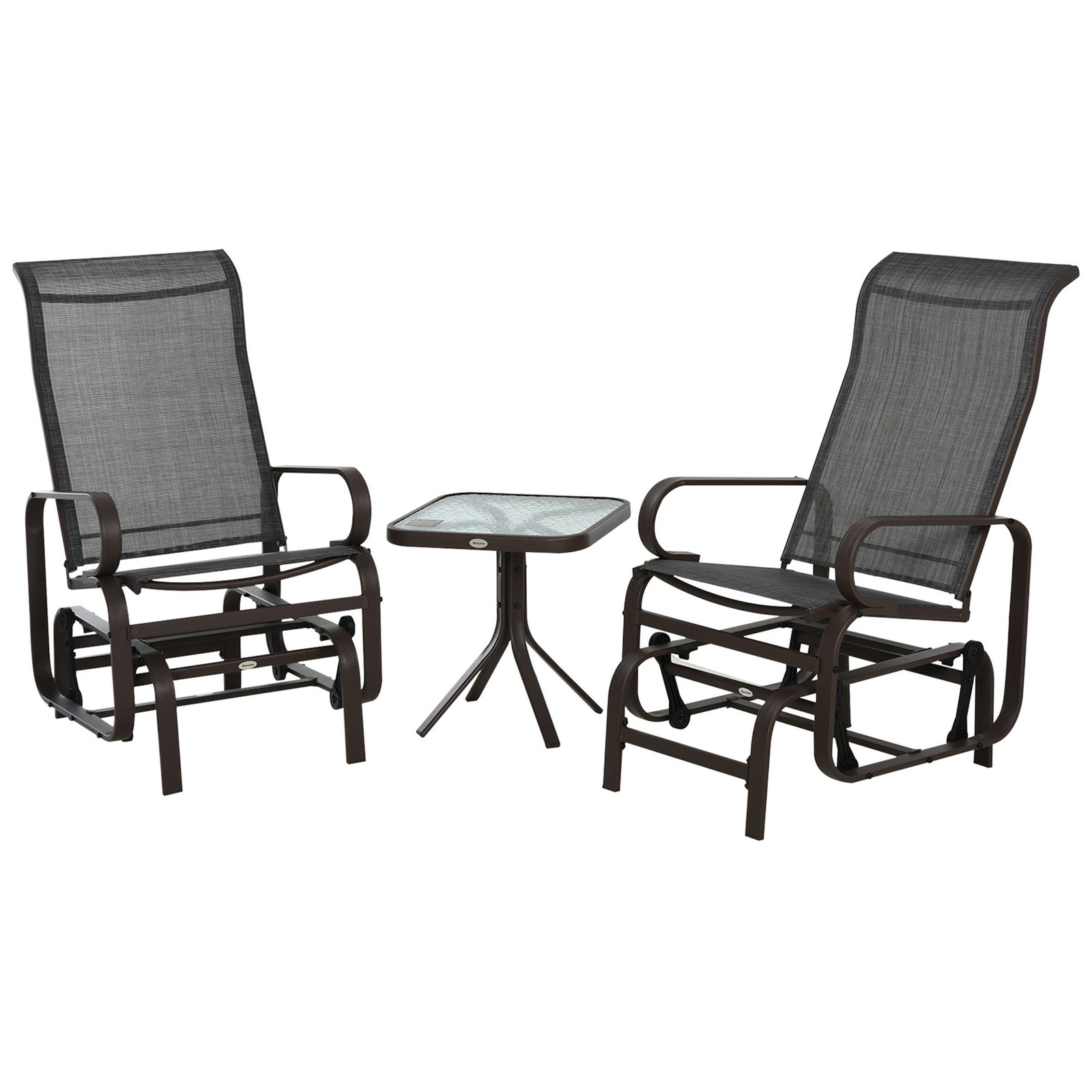 3 Pcs Rocking Chair Gliding Chair Set W/ Table For Patio | Brown