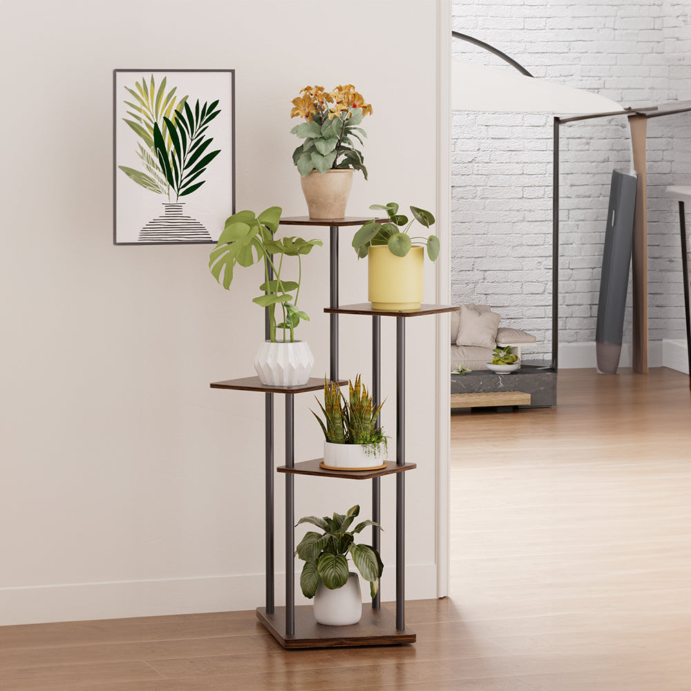 5-tier Tall Corner Plant Stand 95cm H Freestanding Plant Display Shelf For Indoor Garden | One Size | Brown