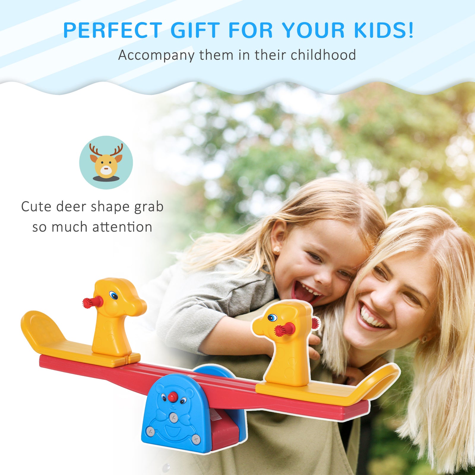 Kids Seesaw Safe Teeter Totter 2 Seats With Easy-grip Handles Multicolor